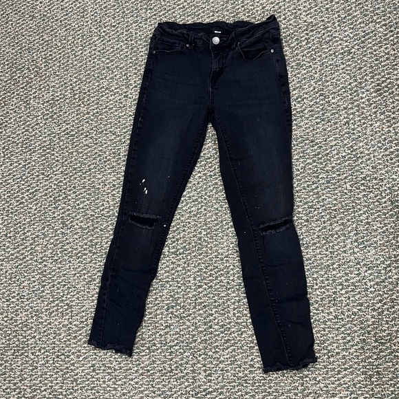 Design Lab Lord & Taylor Black Distressed Rough Hem Skinny Jeans Size 28 Women's - Picture 1 of 5